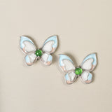 Sterling Silver Zirco Green Genuine Jade Butterfly Stud Earrings