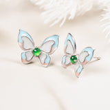 Sterling Silver Zirco Green Genuine Jade Butterfly Stud Earrings