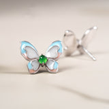 Sterling Silver Zirco Green Genuine Jade Butterfly Stud Earrings
