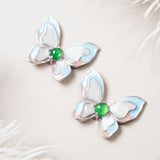 Sterling Silver Zirco Green Genuine Jade Butterfly Stud Earrings