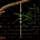 Adjustable Gold - Plated Zircon & Genuine Jadeite Jade Bracelet with Interval Bead Design