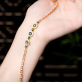 Adjustable Gold - Plated Zircon & Genuine Jadeite Jade Bracelet with Interval Bead Design