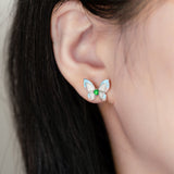 Sterling Silver Zirco Green Genuine Jade Butterfly Stud Earrings