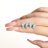 Sterling Silver Zirco Green Genuine Jade Butterfly Stud Earrings
