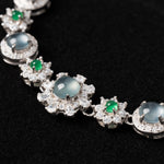 Adjustable Sterling Silver Flower Bracelet with Zircon and Jade - Y080 Close Look