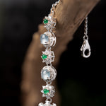 Adjustable Sterling Silver Flower Bracelet with Zircon and Jade - Y080 Detail Display