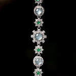 Adjustable Sterling Silver Flower Bracelet with Zircon and Jade - Y080 Detail Display 2