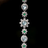 Adjustable Sterling Silver Flower Bracelet with Zircon and Jade - Y080 Detail Display 2