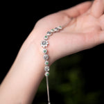 Adjustable Sterling Silver Flower Bracelet with Zircon and Jade - Y080 Hand On Display 2
