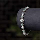 Adjustable Sterling Silver Flower Bracelet with Zircon and Jade - Y080 Display
