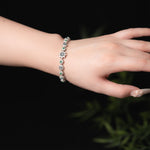 Adjustable Sterling Silver Flower Bracelet with Zircon and Jade - Y080 Hand On Display