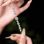 Adjustable Sterling Silver Flower Bracelet with Zircon and Jade - Y080 Hand On Display 2