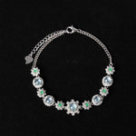 Adjustable Sterling Silver Flower Bracelet with Zircon and Jade - Y080 Main Pic