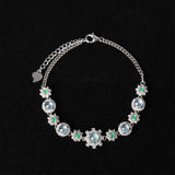 Adjustable Sterling Silver Flower Bracelet with Zircon and Jade - Y080 Main Pic