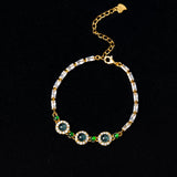 Gold - Plated Zircon & Natural Jadeite Jade Bracelet with Interval Bead Design - Y003 mian pic