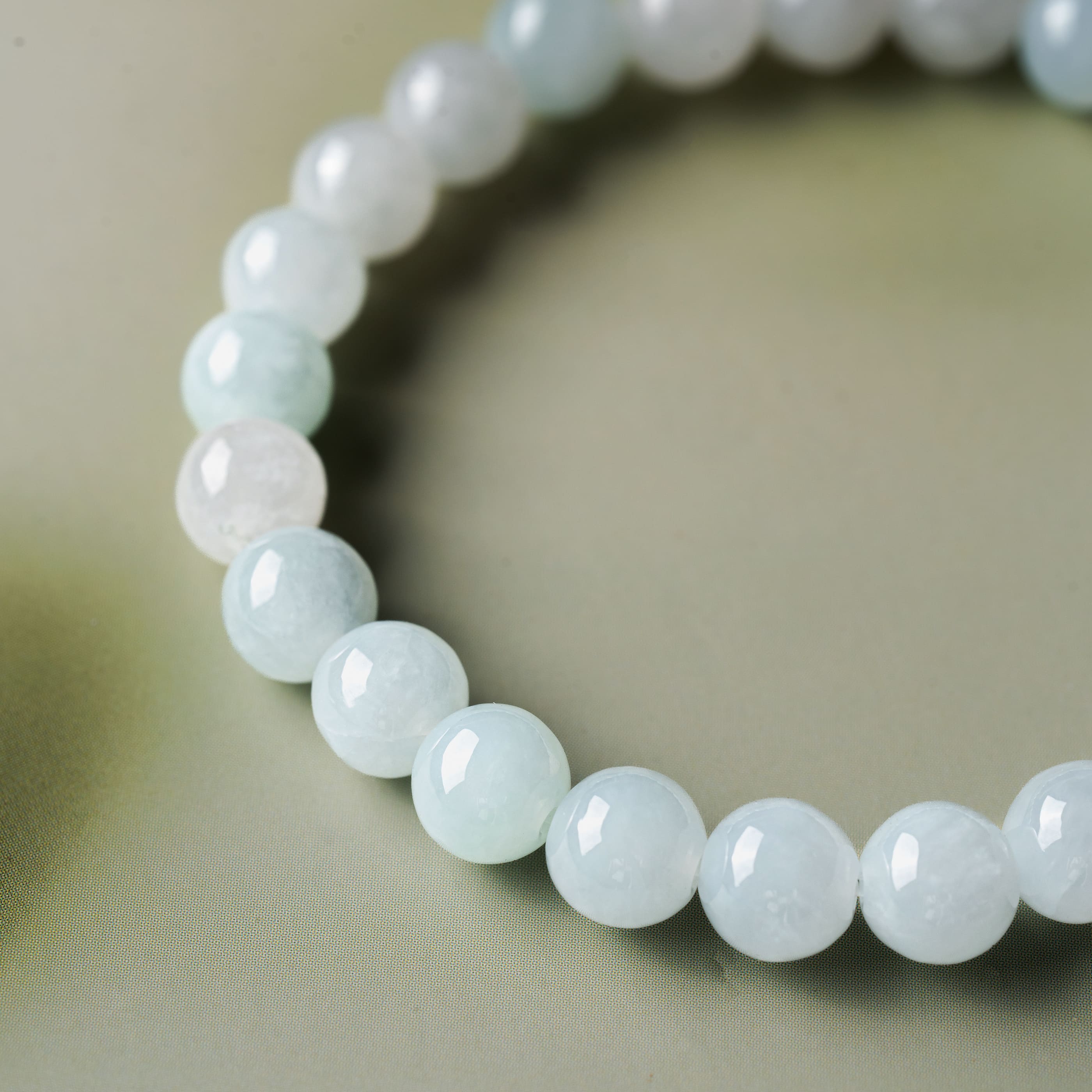 Natural Burmese Blue White Green Jadeite Beads Bracelet (7.2mm) - Y007 Half Display