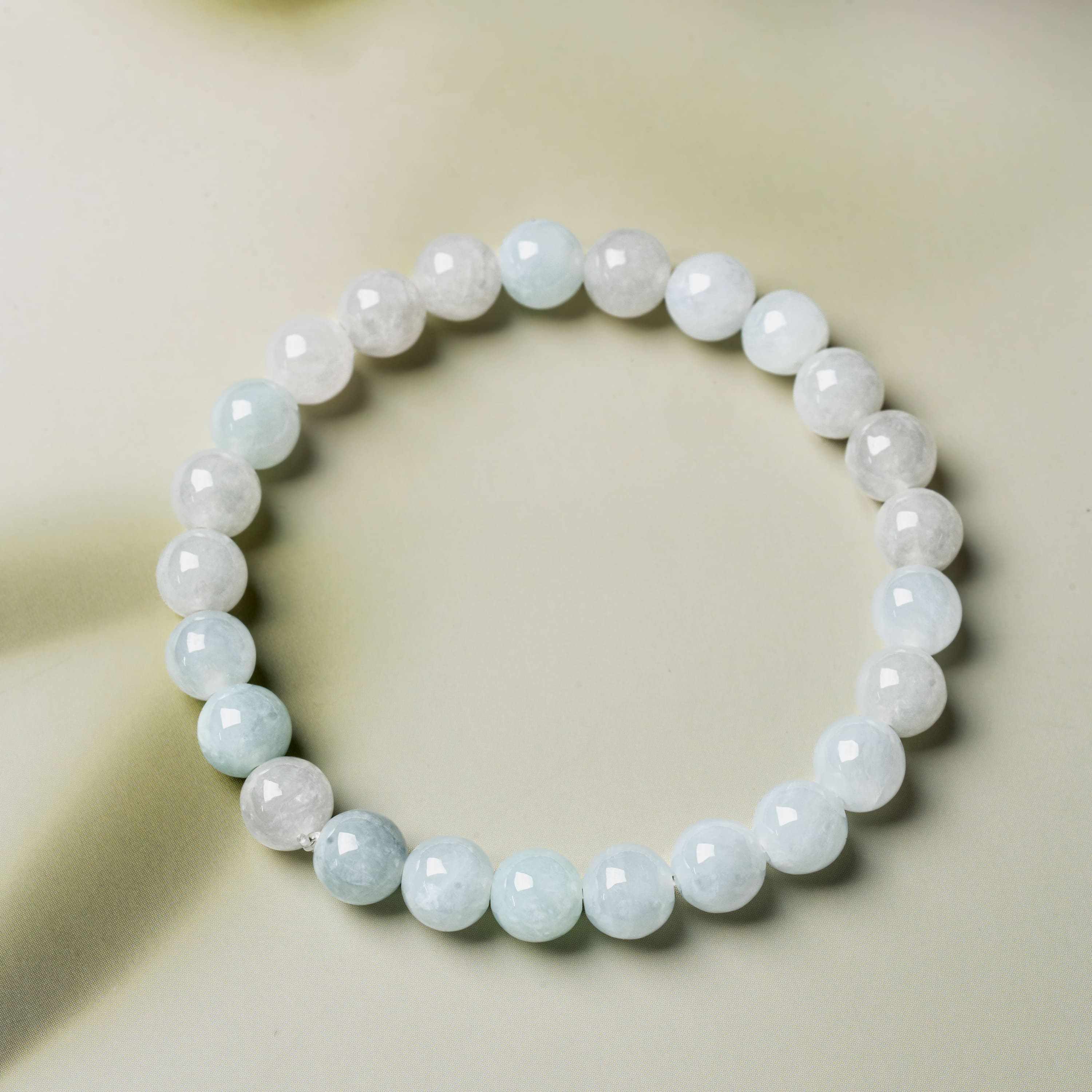 Natural Burmese Blue White Green Jadeite Beads Bracelet (7.2mm) - Y007 Main Pic
