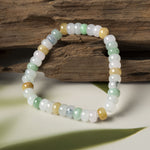 Natural Burmese Yellow White Green Jadeite Beads Bracelet (13mm) - Y013 Display