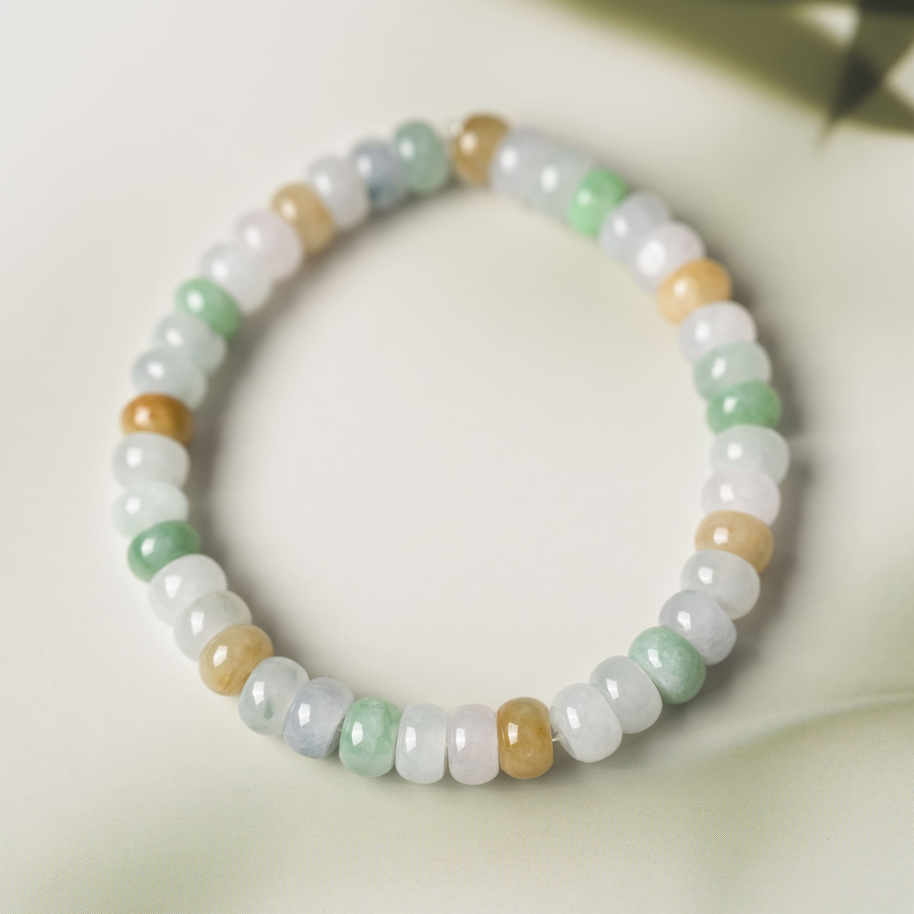 Natural Burmese Yellow White Green Jadeite Beads Bracelet (13mm) - Y013 Main Pic