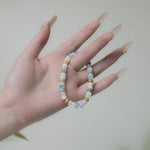 Natural Burmese Yellow White Green Jadeite Beads Bracelet (13mm) - Y013 Size display