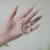 Natural Burmese Yellow White Green Jadeite Beads Bracelet (13mm) - Y013 Size display